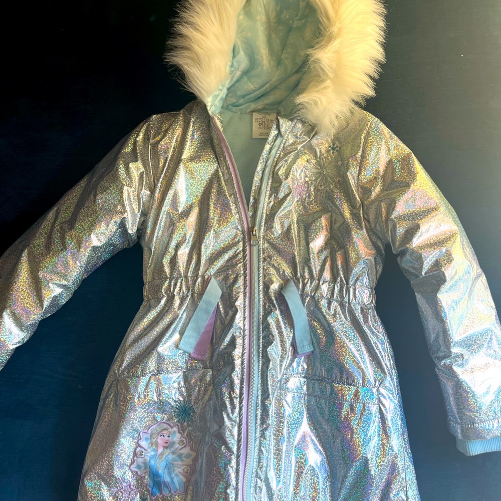 Frozen Metallic Puffy Jacket with hood.